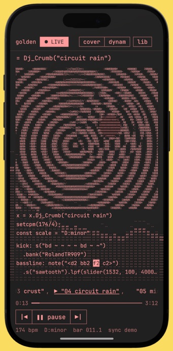 iPhone, in the dynamic theme, its colours taken from the cover: grey rings and a red dot.
